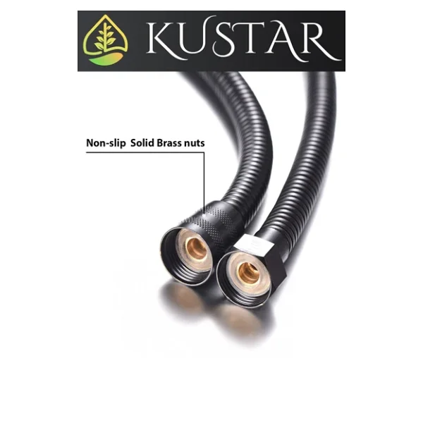 Kustar 3'lü Set Siyah 5 Fonksiyonlu Turbo Jet Pervaneli Duş Başlığı Örgülü Hortum Ve Askı - Görsel 5