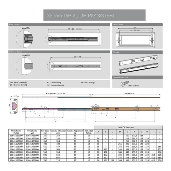 Samet Galvanizli Teleskopik Çekmece Rayı 35x500 - Görsel 4