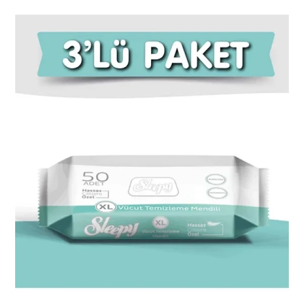 Sleepy Hassas Ciltlere Özel XL 50'li 3 Adet Vücut Temizleme Mendili - Görsel 5