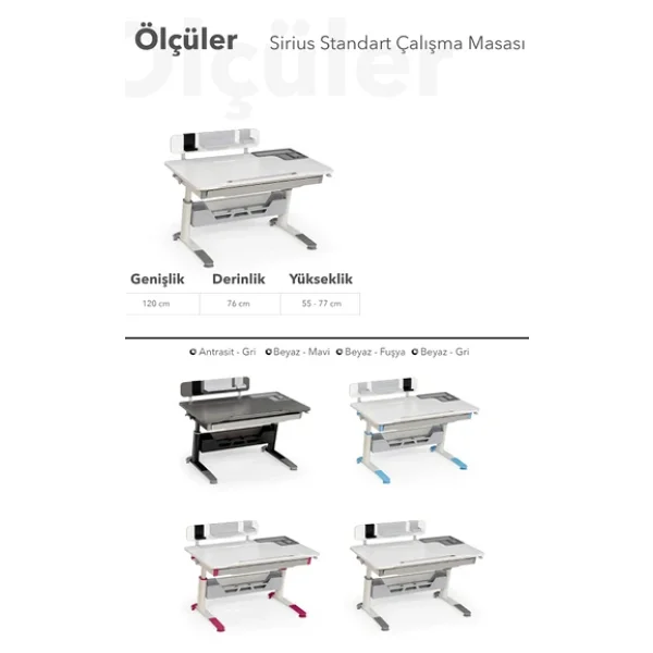 Creo Mobili Yükseklik Ve Eğim Ayarlı, Sirius Standart Bilgisayar, Ofis Ve Çalışma Masası Beyaz/Mavi - Görsel 10