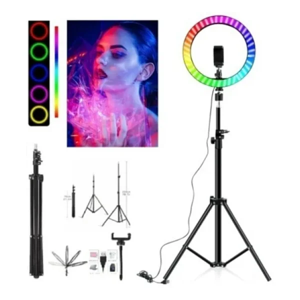 Asfal 13 Inç (33 Cm) RGB Çok Renkli LED Make Up Selfie Işığı 210 Cm Tripot Selfie Çubuğu Tiktok Işığı - Görsel 6