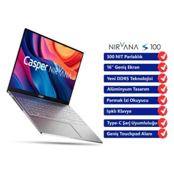 Casper Nirvana S100.1342-Dv00x-G-F İ5-13420h 32 GB 500 GB SSD UHD Graphics 16" Wuxga Notebook - Görsel 5