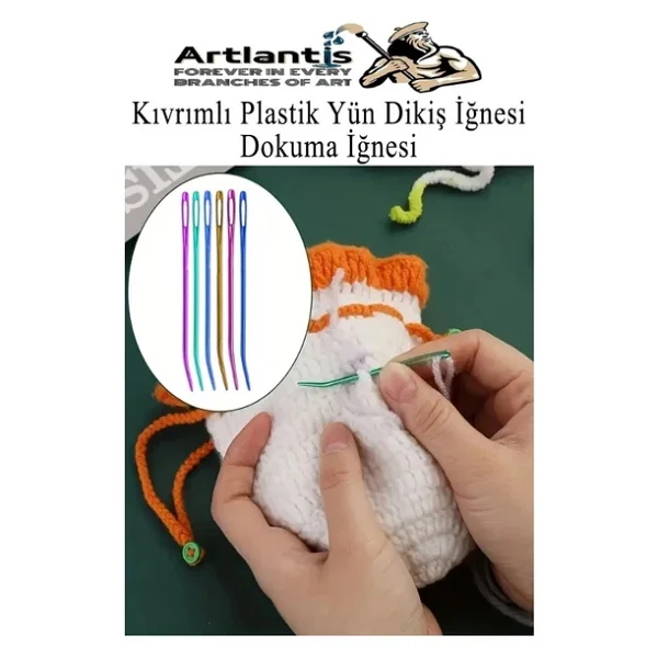 Kıvrımlı Plastik Yün İğnesi 12 Cm 10 Adet 1 Paket Plastik Dikiş Dokuma İğnesi Kavisli İplik İğne Goblen - Görsel 5