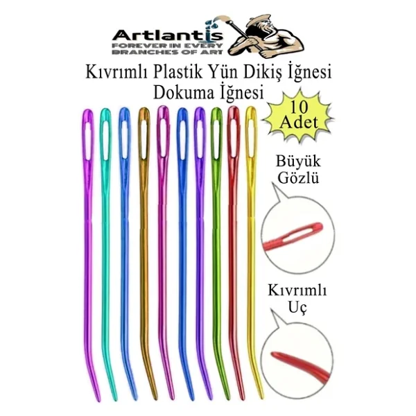 Kıvrımlı Plastik Yün İğnesi 12 Cm 10 Adet 1 Paket Plastik Dikiş Dokuma İğnesi Kavisli İplik İğne Goblen - Görsel 3