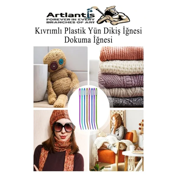 Kıvrımlı Plastik Yün İğnesi 12 Cm 10 Adet 1 Paket Plastik Dikiş Dokuma İğnesi Kavisli İplik İğne Goblen - Görsel 6