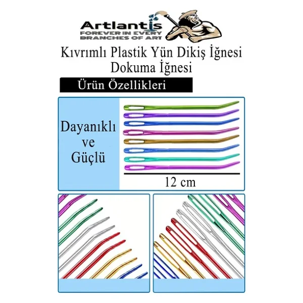 Kıvrımlı Plastik Yün İğnesi 12 Cm 10 Adet 1 Paket Plastik Dikiş Dokuma İğnesi Kavisli İplik İğne Goblen - Görsel 4