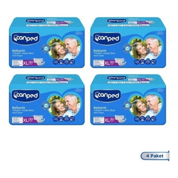 Canped Tekstil Yüzeyli Belbantlı Ekstra Büyük Boy XL 30'lu 4 Adet Hasta Bezi - Görsel 5