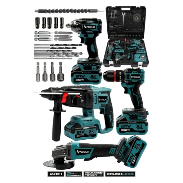 Assur Profesyonel 21v Akülü Kırıcı Delici Hilti & Taşlama & Matkap & Somun Sıkma Sökme 4'lü Set - Görsel 7