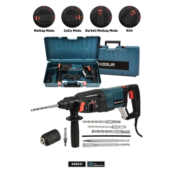 Assur Profesyonel 850w Darbeli Kırıcı Delici Hilti 26mm Matkap - Görsel 3