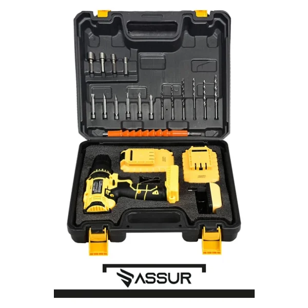 Assur 12v 1.5ah Metal Şanzıman Çift Akülü Bakır Sargı 24 Parça Şarjlı Matkap Akülü Vidalama - Görsel 7