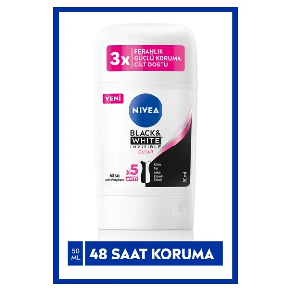 Nivea Invisible For Black & White Clear 50 Ml Kadın Stick Deodarant - Görsel 8