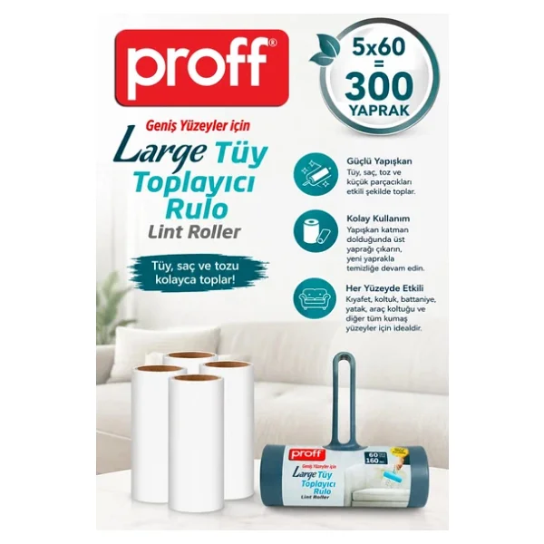 Proff Geniş Evcil Hayvan Yapışkanlı Rulo Tüy Toplayıcı 60 Yaprak - 16 Cm. - 1 Adet - Görsel 7