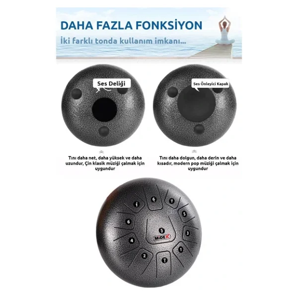 Midex Td-1211sm Çelik Dil Davul Handpan 12 İnç 11 Ton Steel Tongue Drum Full Set - Görsel 4