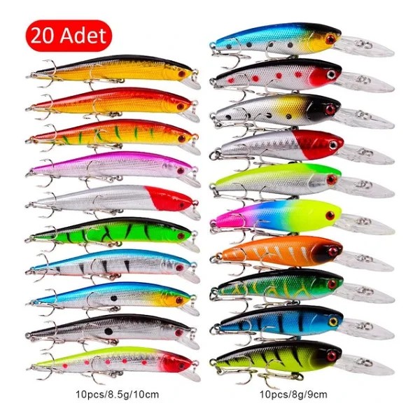 Valkyrie 20 Adet Karışık Minnow Crankbait Swimbait Rapala Sahte Yem Olta Seti Balık İğnesi - Görsel 4