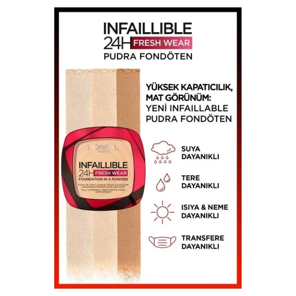 L'oreal Paris Infaillible 24h Fresh Wear 140 Golden Beige 9 Gr Pudra Fondöten - Görsel 5