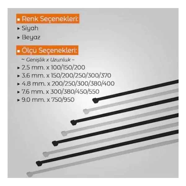 Çetsan 4,8x200 Beyaz 20cm Kablo Bağı Plastik Cırt Kelepçe Toplayıcı-100 Adet - Görsel 3