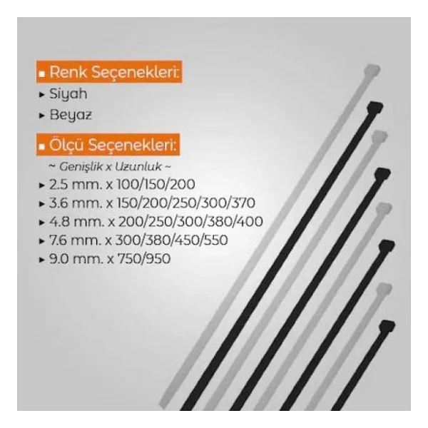 Çetsan 4,8x200 Beyaz 20cm Kablo Bağı Plastik Cırt Kelepçe Toplayıcı-100 Adet - Görsel 4