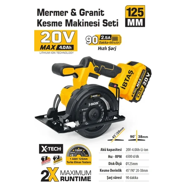 Sgs 5540 20 V 125 Mm Tek Akülü 4 Ah Fayans Kesme Makinesi - Görsel 5