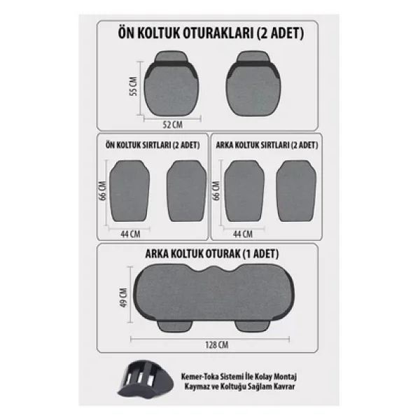 Araba Koltuk Deri Minderi 7 Parça Ön Ve Arka Oturak Sırt Dayama Minder Gri-Gri - Görsel 4