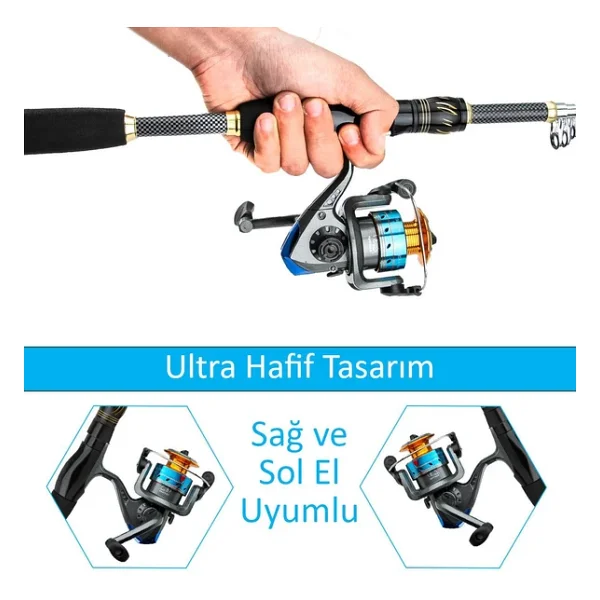 Valkyrie 1.8m Çantalı Motorlu Spin Olta Seti Silikon Rapala Misina Jighead Herşey Dahil Tam Set Ultra Hafif Tasarım - Görsel 5