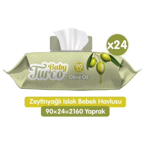 Baby Turco Zeytinyağlı 90 Yaprak 24'lü Paket Islak Bebek Havlusu - Görsel 4