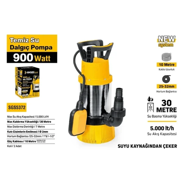 Sgs 5372 900 W 30 M Temiz Su Dalgıç Pompa - Görsel 5