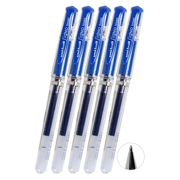 Mavi İmza Kalemi 5 Adet Uniball Signo Broad 1.0 Mm Roller Pilot Kalem Um-153 Roller Uçlu Likit Mürekkepli Pilot Kalem - Görsel 3