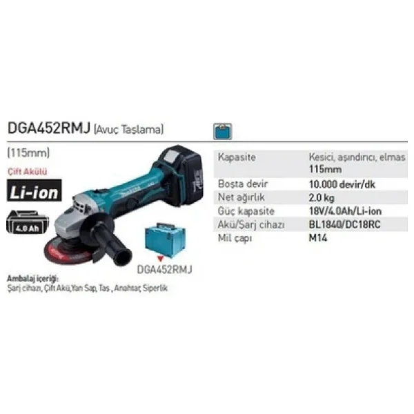 Makita Dga452rmj Avuç Taşlama Makinesi - Görsel 5