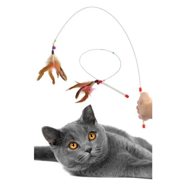 Pribor Tüylü Çıngaraklı Kedi Yakalama Oyun Oltası 90 Cm - Görsel 4
