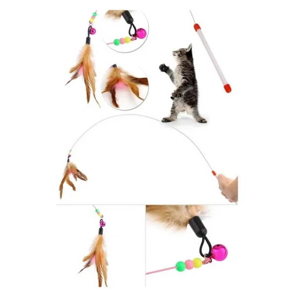Pribor Tüylü Çıngaraklı Kedi Yakalama Oyun Oltası 90 Cm - Görsel 3