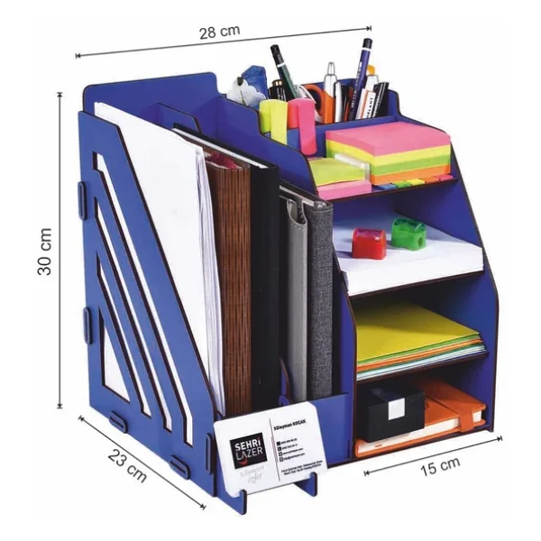 Cetinshop Evrak Rafı Ahşap Organizer Masa Üstü Düzenleyici Kahverengi - Görsel 3