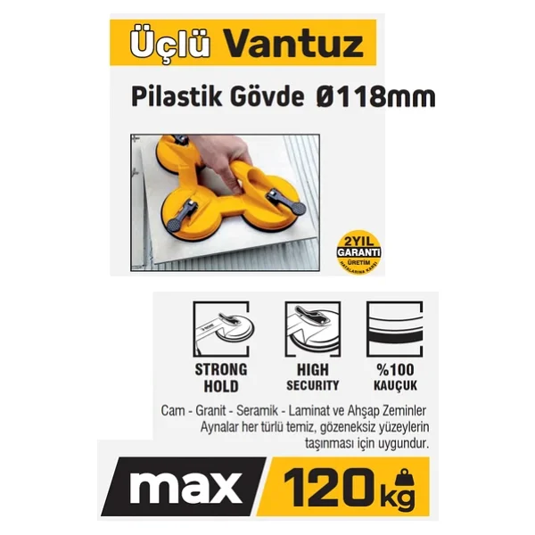 Sgs 946 Plastik Gövde Üçlü Cam Vantuzu - Görsel 5