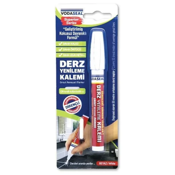 Vodaseal Çift Uçlu Su Bazlı Kokusuz Kalıcı Derz Kalemi Beyaz - Görsel 5