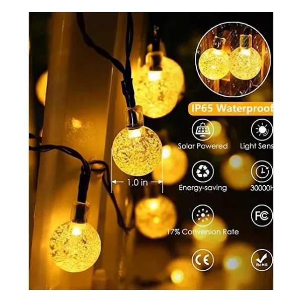 Brokoli Home 7 Metre Güneş Enerjili 8 Modlu Gün Işığı Solar LED Işık 50 Top Dekoratif Yılbaşı Bahçe Balkon Ve Teras - Görsel 4
