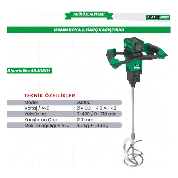 Hais Pro Gj800 Çift Akülü 4 Ah Karıştırıcı - Görsel 4