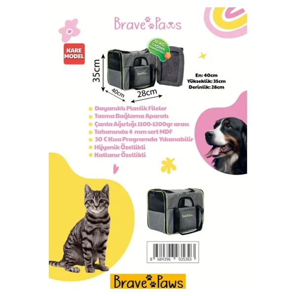 Brave Paws Kare Model Yırtılmaz Plastik Fileli Kedi Ve Köpek Taşıma Çantası (Gri) - Görsel 8