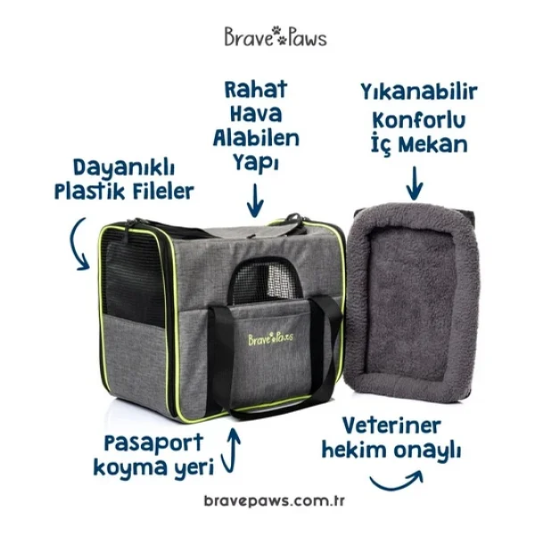 Brave Paws Kare Model Yırtılmaz Plastik Fileli Kedi Ve Köpek Taşıma Çantası (Gri) - Görsel 3