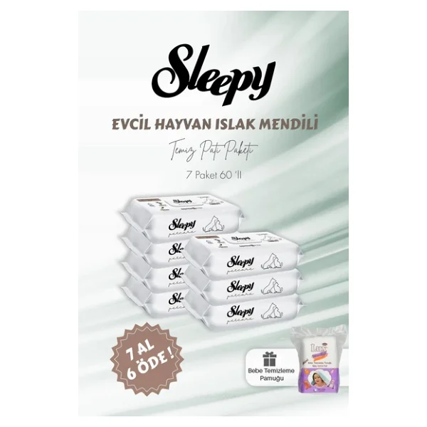 Sleepy 7 Al 6 Öde Evcil Hayvan Islak Havlusu 60'lı Ve Bebe Temizleme Pamuğu - Görsel 4