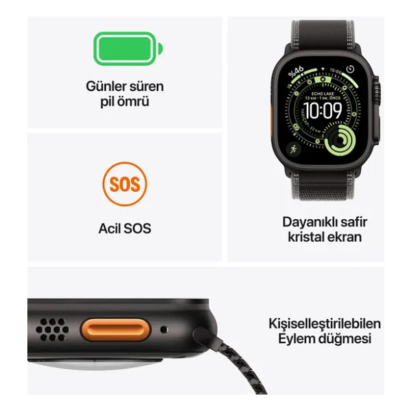 Apple Watch Ultra 3 GPS + Cellular 49mm Natürel Titanyum Kasa Ve Natürel Titanyum Milano Loop Kordon Akıllı Saat - Görsel 6