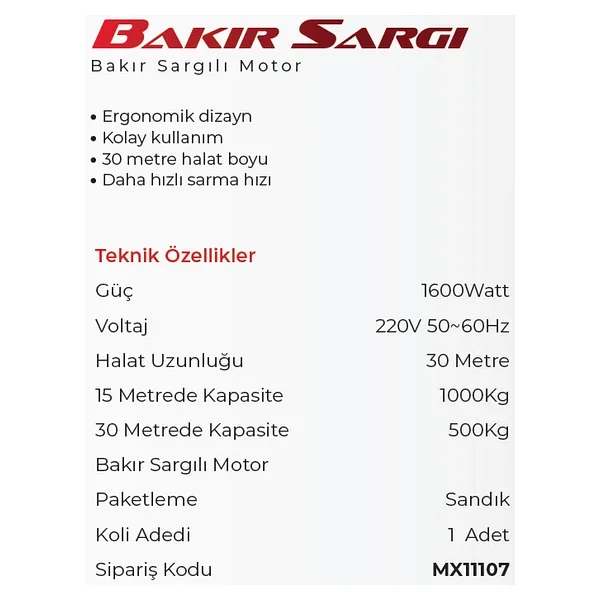 Max Extra 500/1000 Kg Elektrikli Monofaze Vinç - Görsel 5