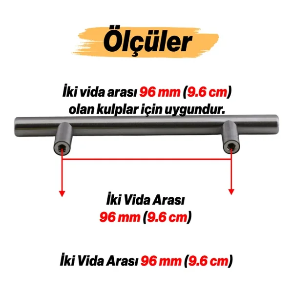 Pürüzsüz İnox Metal Kulp 10 Adet 96 Mm Mobilya Mutfak Çekmece Dolap Dolabı Kulbu Kulpu Kulpları - Görsel 2