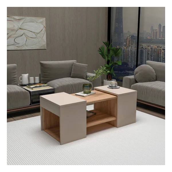 Arnetti Sartos 3'lü Zigonlu Modern Orta Sehpa Salon Sehpası, Atlantik Çam Bej - Sartos - Görsel 6