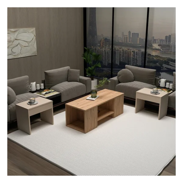 Arnetti Sartos 3'lü Zigonlu Modern Orta Sehpa Salon Sehpası, Atlantik Çam Bej - Sartos - Görsel 7