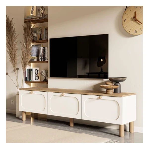 Mezza 1280 Monza 180 Cm Bohem TV Ünitesi Fiyat Performans Mdf Membran Kapaklı Meşe-Beyaz - Görsel 3
