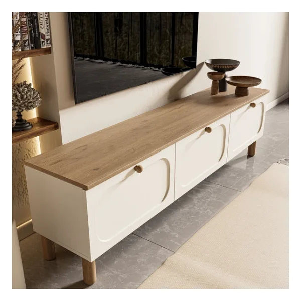 Mezza 1280 Monza 180 Cm Bohem TV Ünitesi Fiyat Performans Mdf Membran Kapaklı Meşe-Beyaz - Görsel 7
