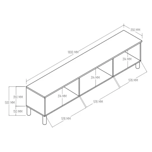 Mezza 1280 Monza 180 Cm Bohem TV Ünitesi Fiyat Performans Mdf Membran Kapaklı Meşe-Beyaz - Görsel 4