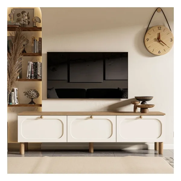 Mezza 1280 Monza 180 Cm Bohem TV Ünitesi Fiyat Performans Mdf Membran Kapaklı Meşe-Beyaz - Görsel 5