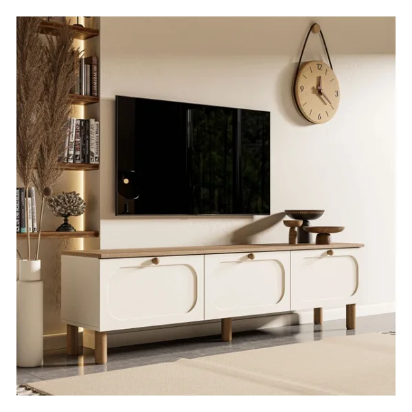 Mezza 1280 Monza 180 Cm Bohem TV Ünitesi Fiyat Performans Mdf Membran Kapaklı Meşe-Beyaz - Görsel 6