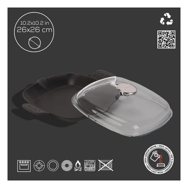 Lava Cam Kapaklı Döküm Kızartma Tavası 26x26 Cm Lv Eco P TV 2626 K3 - Görsel 4