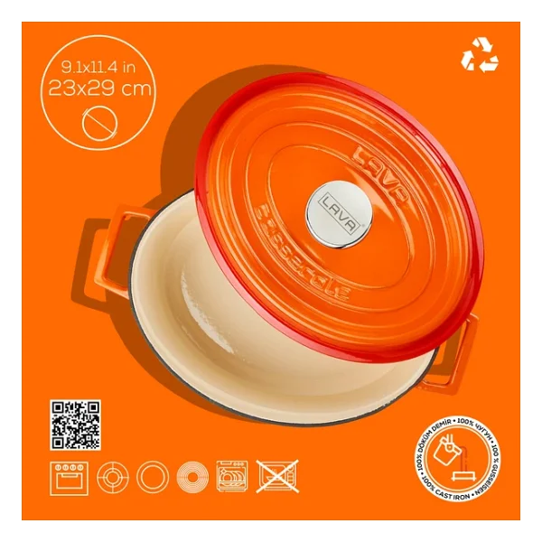 Lava Edition Oval Turuncu 23x29 Cm Döküm Tencere - Görsel 6